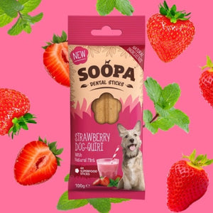 Soopa strawberry dog-quiri dental sticks