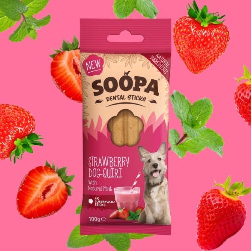 Soopa strawberry dog-quiri dental sticks